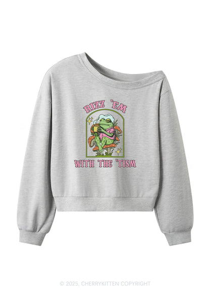 Tism Rizz Frog Y2K Off Shoulder Sweatshirts Cherrykitten
