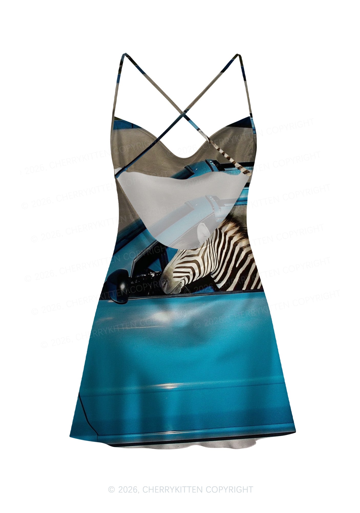 Zebra Driver Y2K Print Satin Cowl Neck Slip Dress Cherrykitten