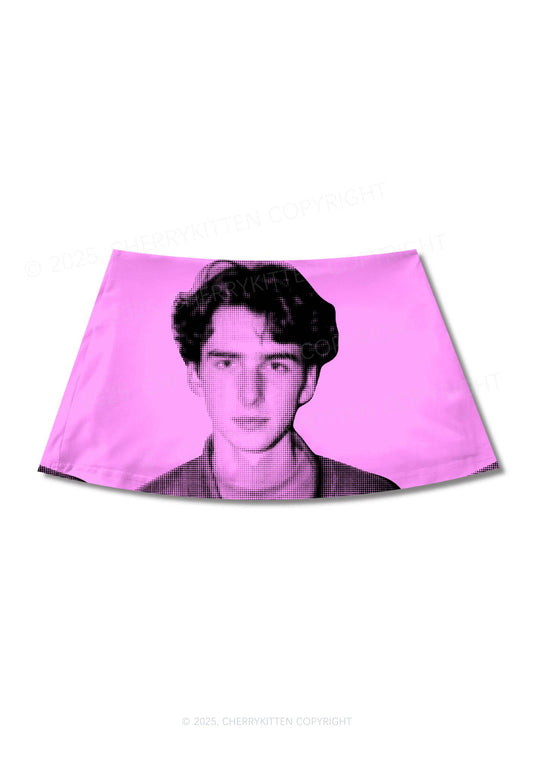 Custom Pixel Portrait Y2K Print Mini Skirt Cherrykitten