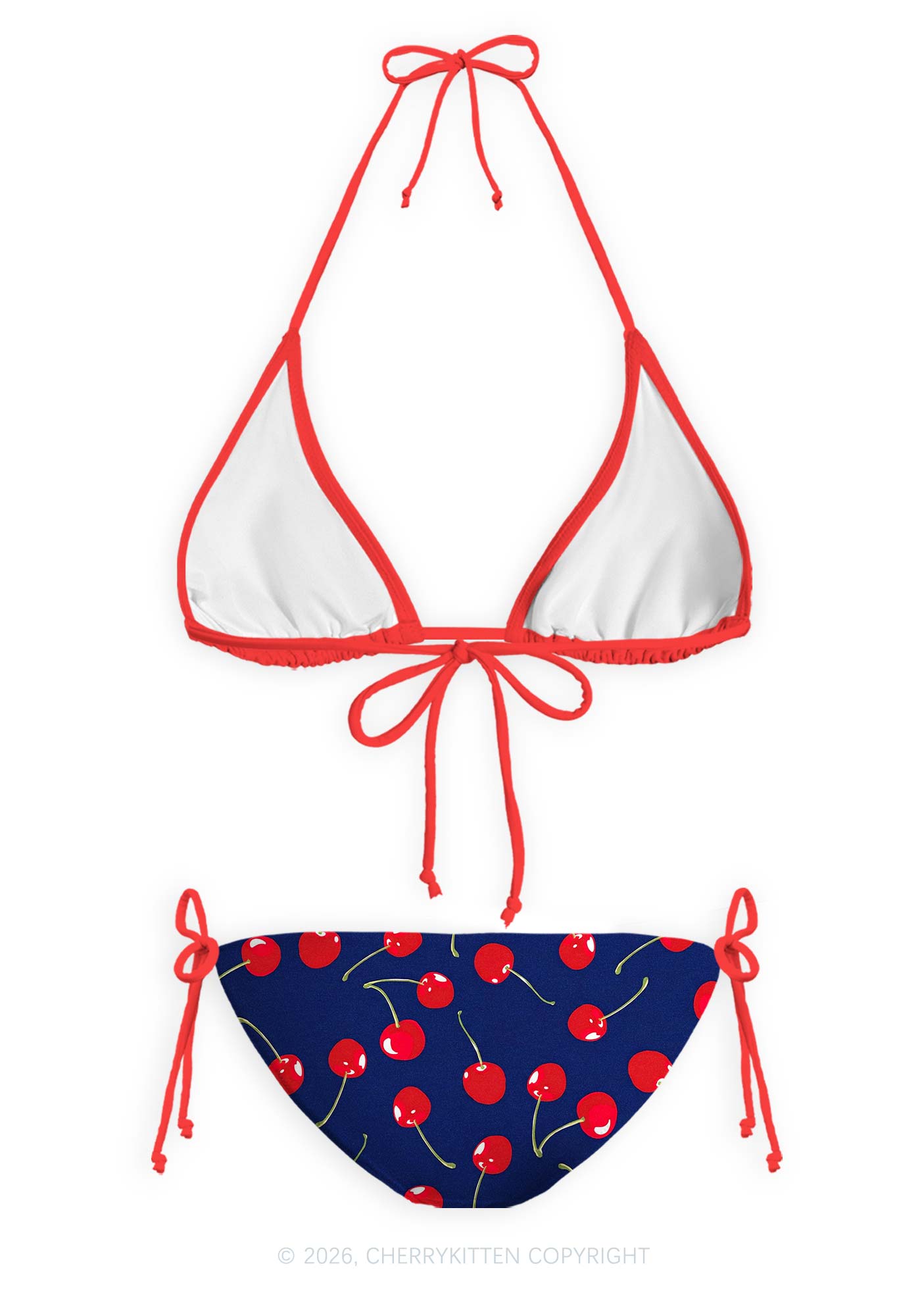 Cherry On Dark Blue Y2K Print Bikini Set Cherrykitten