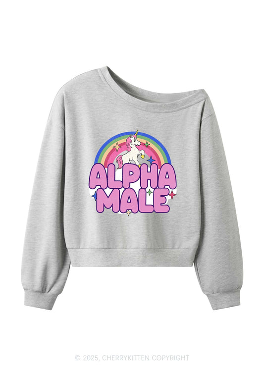 Rainbow Unicorn Alpha Male Y2K Off Shoulder Sweatshirts Cherrykitten