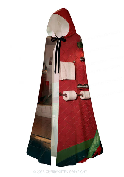 Halloween Alien On Toilet Y2K Print Hooded Cloak Cherrykitten