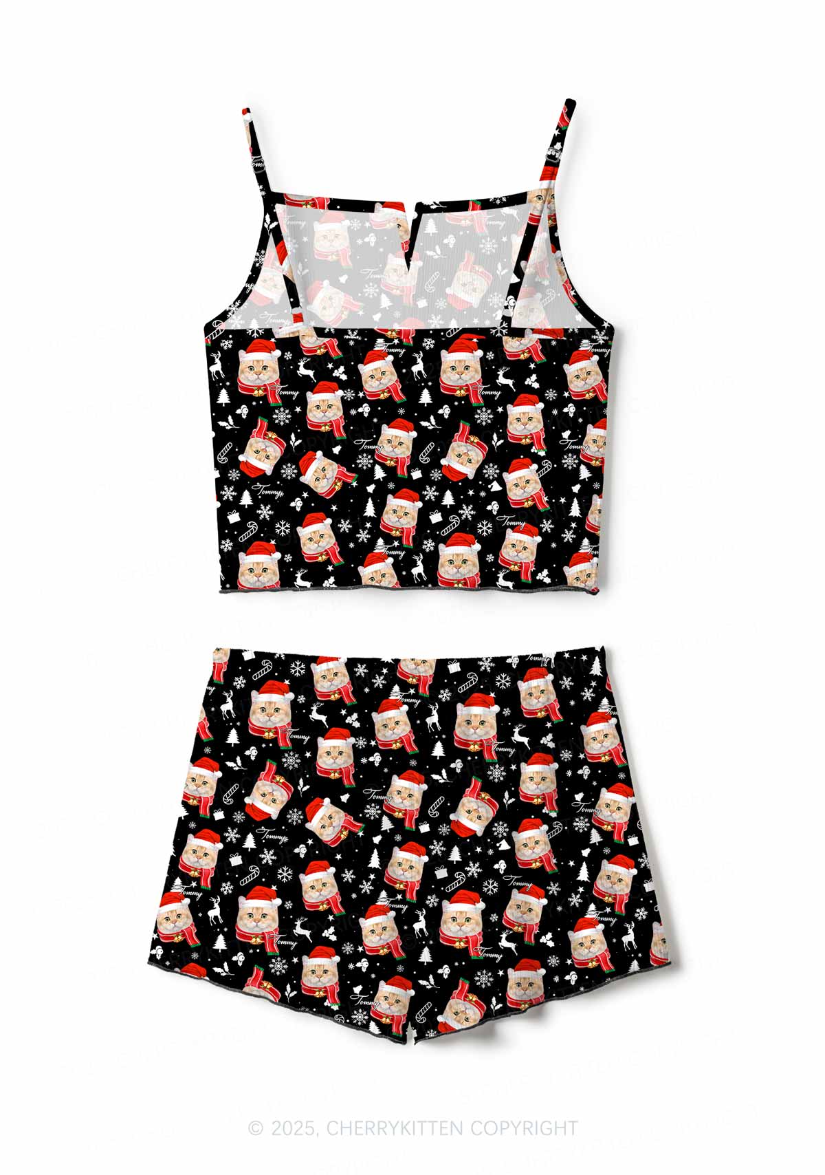 Custom Cat Face Y2K Print Cami Shorts Pajama Set Cherrykitten