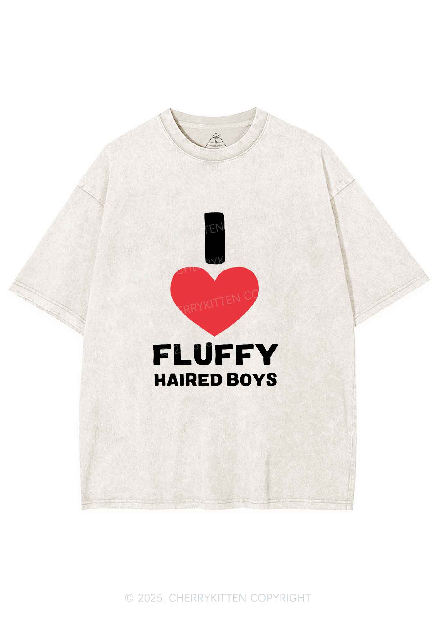 I Love Fluffy Haired Boys Y2K Shirts Washed Tee Cherrykitten