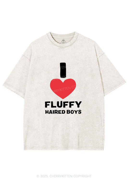 I Love Fluffy Haired Boys Y2K Shirts Washed Tee Cherrykitten