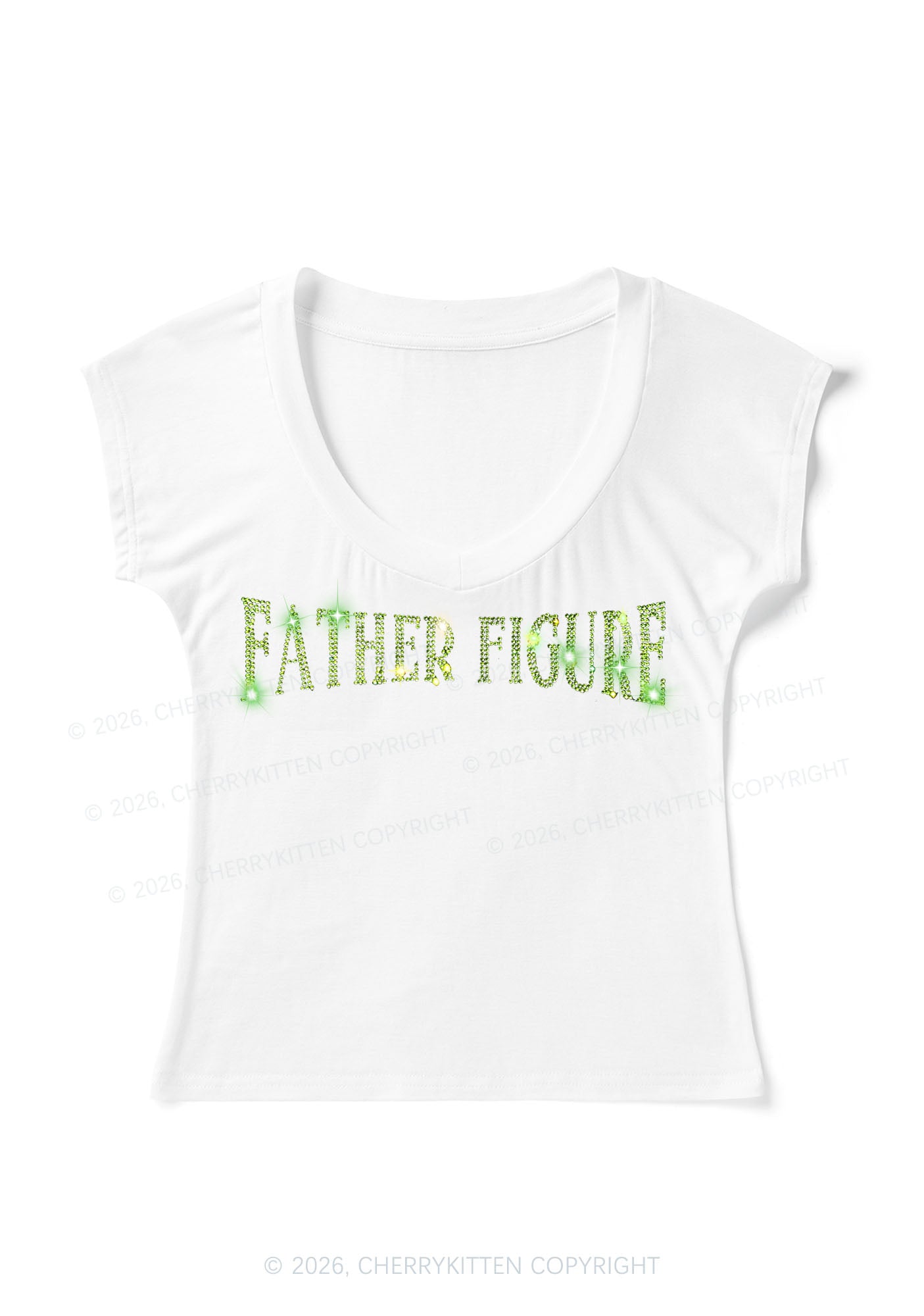 Rhinestone Father Figure Y2K V Neck T Shirts Cherrykitten