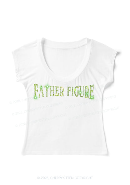 Rhinestone Father Figure Y2K V Neck T Shirts Cherrykitten