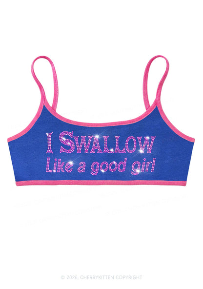 Rhinestone Swallow Like Good Girl Y2K Super Crop Cami Cherrykitten