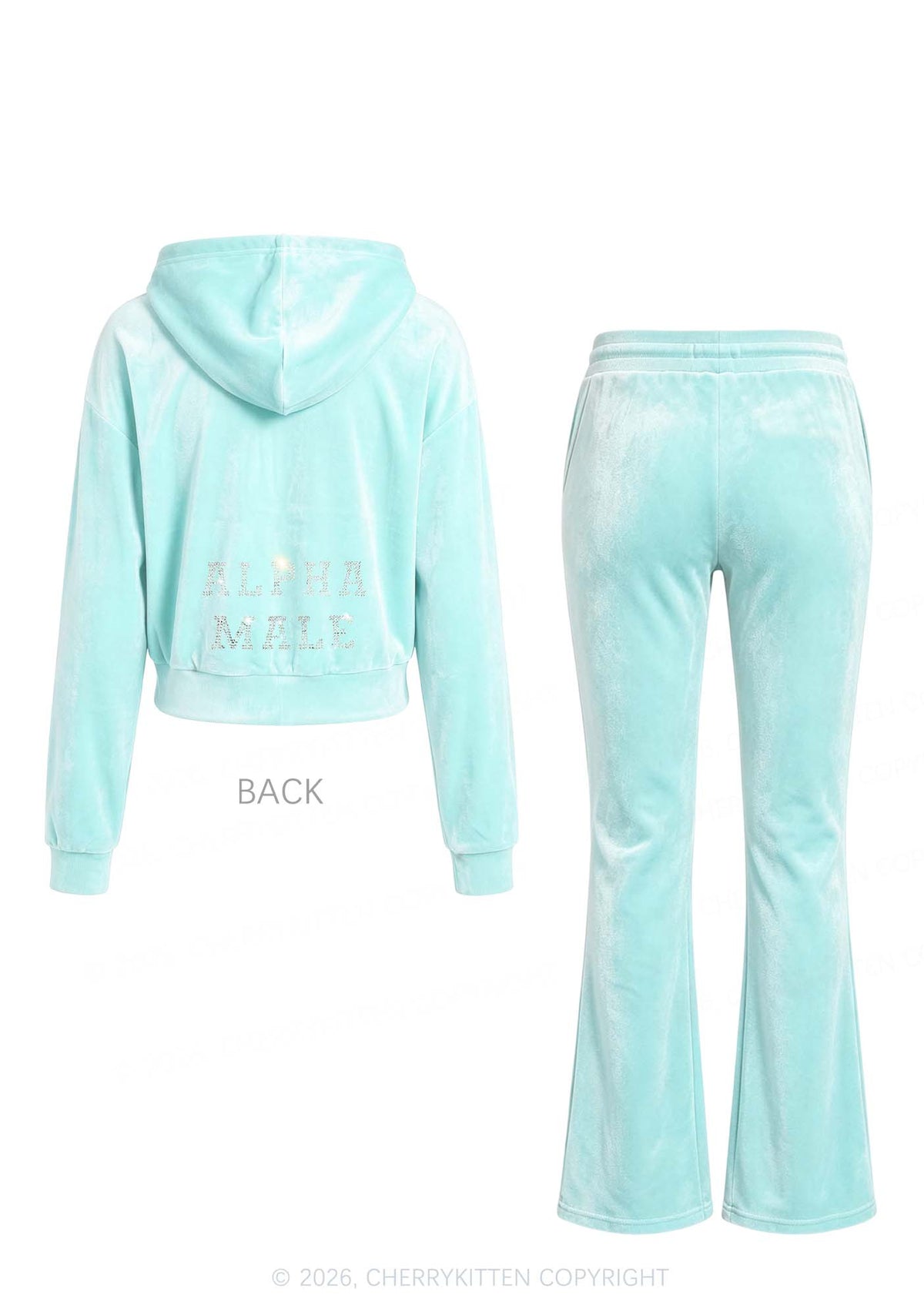 Rhinestone Alpha Male Y2K Velvet Tracksuit Set Cherrykitten
