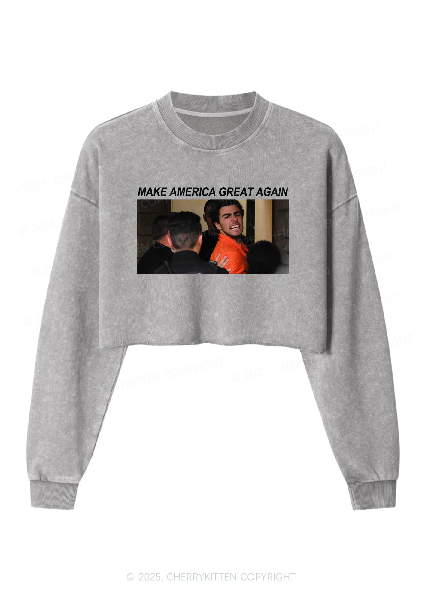 Luigi Yelling Y2K Crop Washed Sweatshirts Cherrykitten