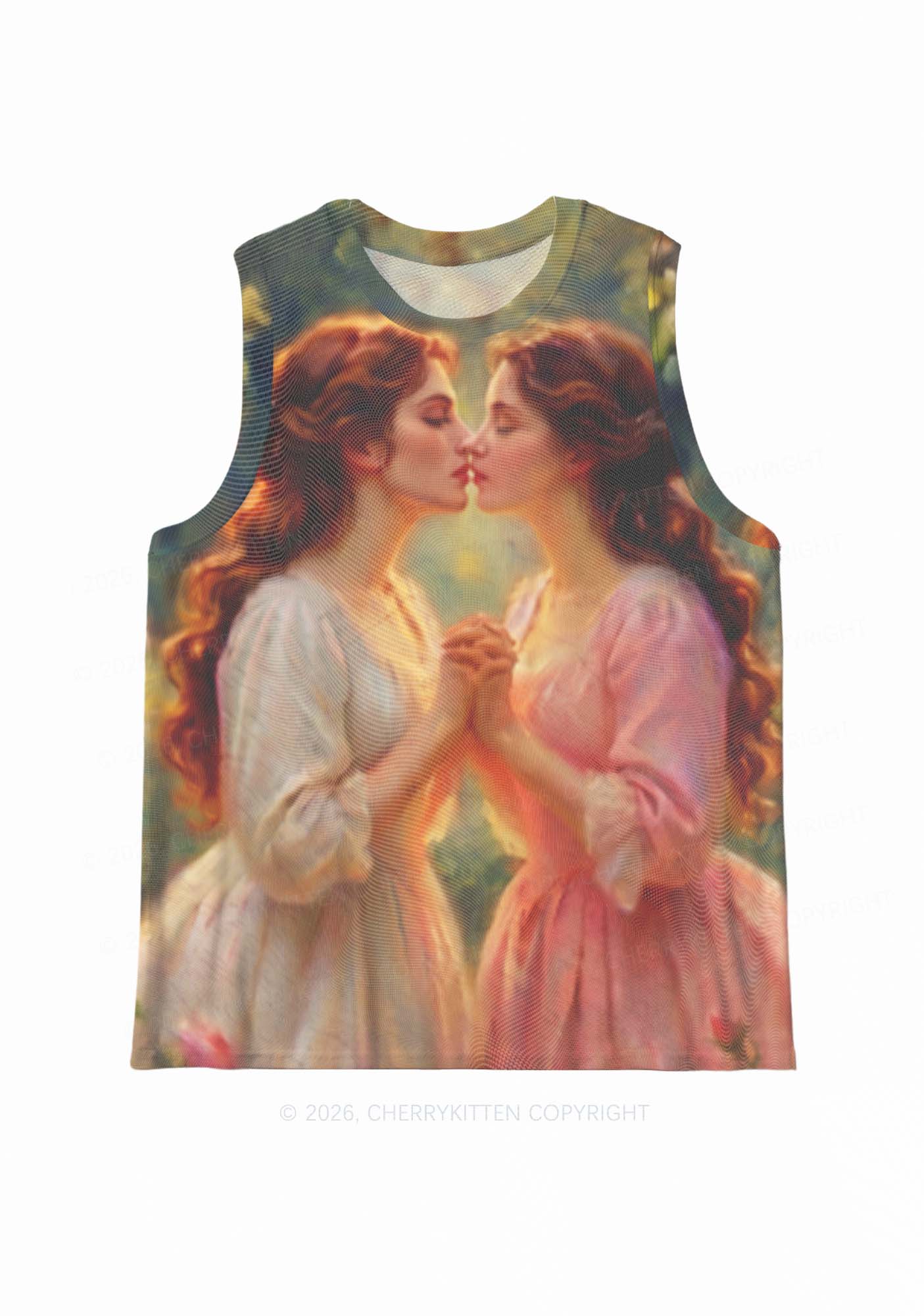 Girls Holding Hands Kissing Pride Y2K Mesh Muscle Tank Cherrykitten