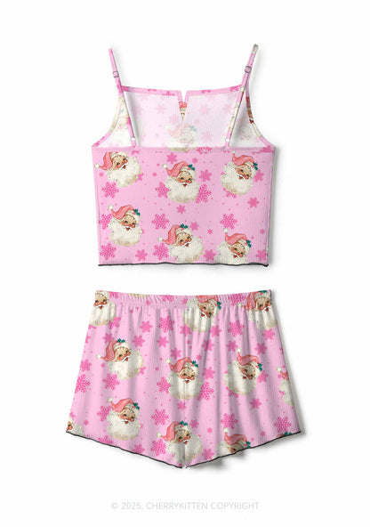 Christmas Pink Santa Y2K Print Cami Shorts Pajama Set Cherrykitten