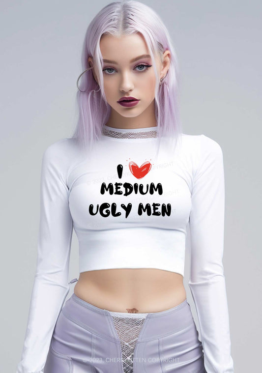 I Love Medium Long Sleeve Crop Top Cherrykitten