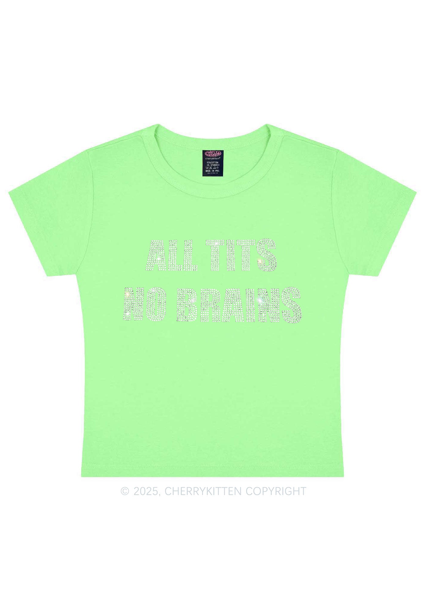 Rhinestone All Txts No Brains Y2K Baby Tee Cherrykitten