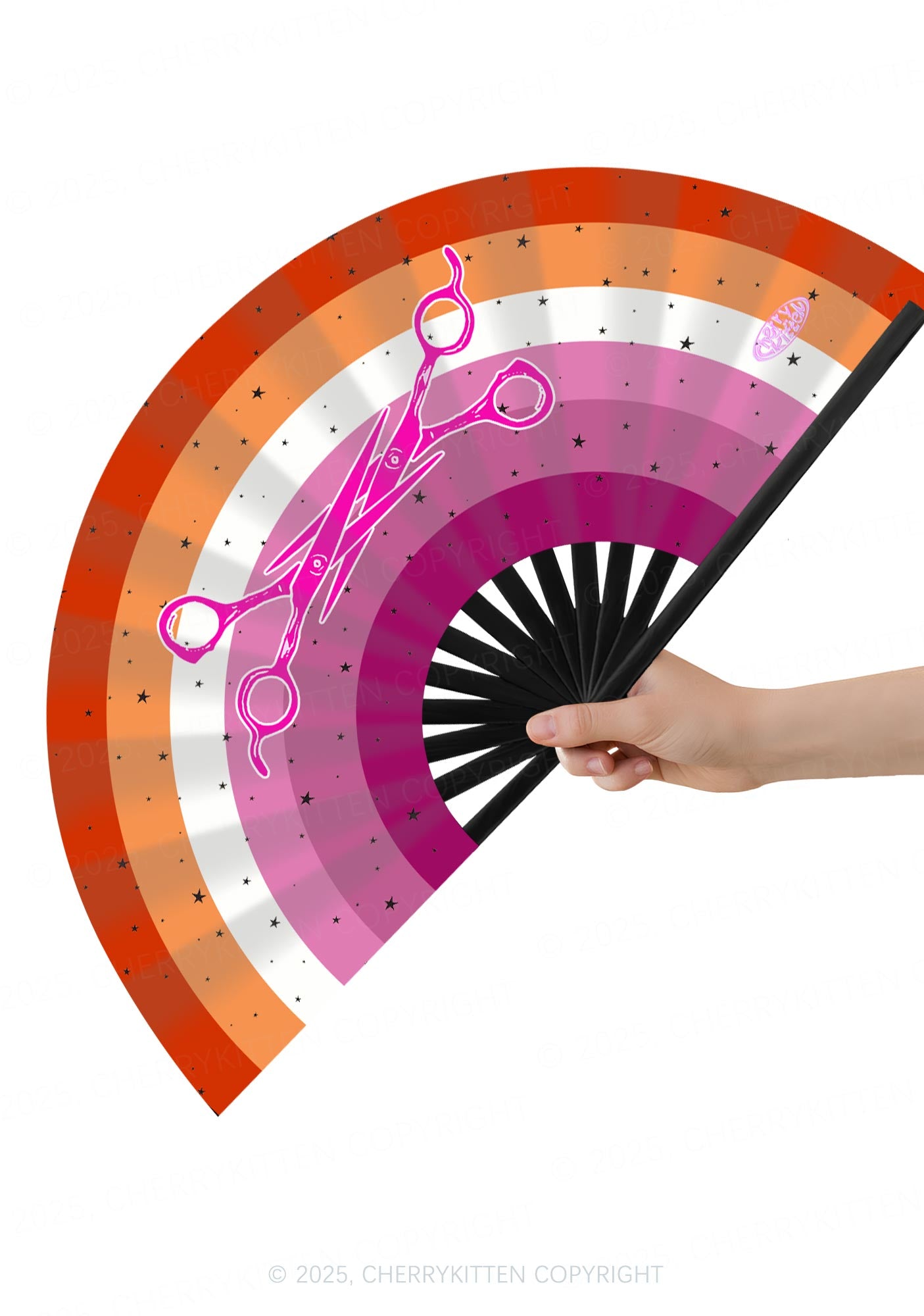 Lesbian Scissors Pride Y2K Rave Hand Fan Cherrykitten