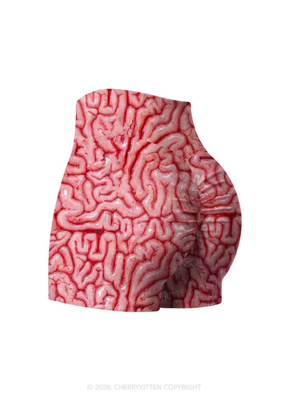Halloween Fleshy Brain Texture Y2K Print Yoga Shorts Cherrykitten