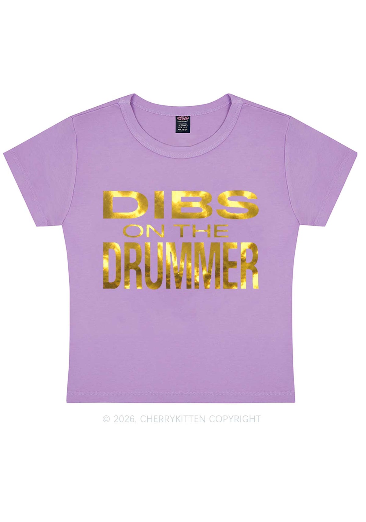 Dibs On The Drummer Silver Foil Printed Y2K Baby Tee Cherrykitten