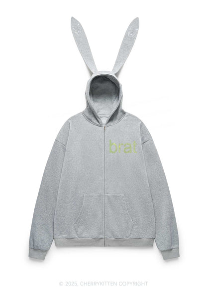 Rhinestone Brat Y2K Bunny Ear Zip Hoodie Cherrykitten