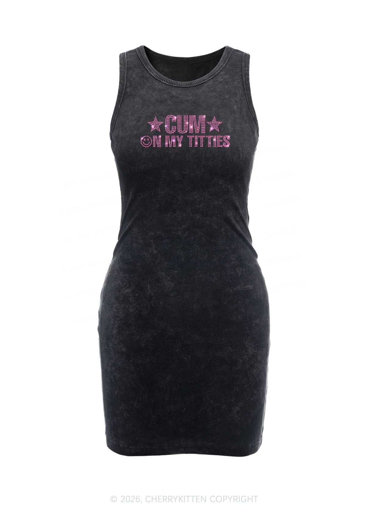 Rhinestone Cxm On My Txtties Y2K Washed Tank Dress Cherrykitten