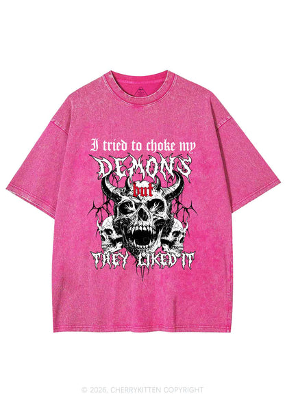 Halloween Choke My Demons Y2K Shirts Washed Tee Cherrykitten