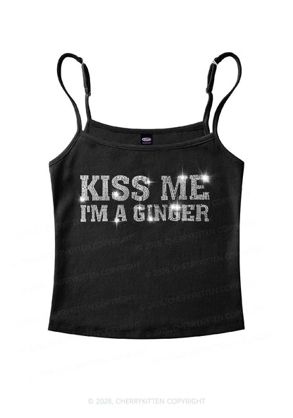 Rhinestone Kiss Me Im Ginger St Patricks Y2K Spaghetti Strap Cami Cherrykitten