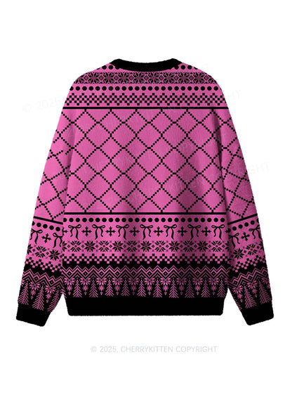Awake But At What Cost Y2K Christmas Knit Sweatshirt Cherrykitten
