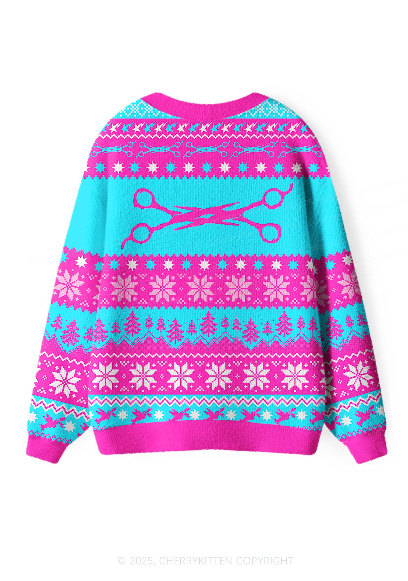 Blue Scissor Pride Y2K Christmas Cardigan Knit Sweatshirt Cherrykitten