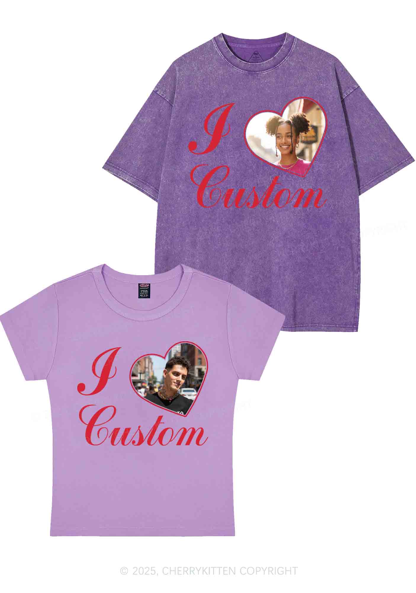 I Love Custom Heart Photo Y2K Valentine's Day Couple Shirt Cherrykitten