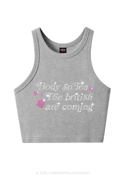 Rhinestone Body So Tea Y2K Crop Tank Top Cherrykitten