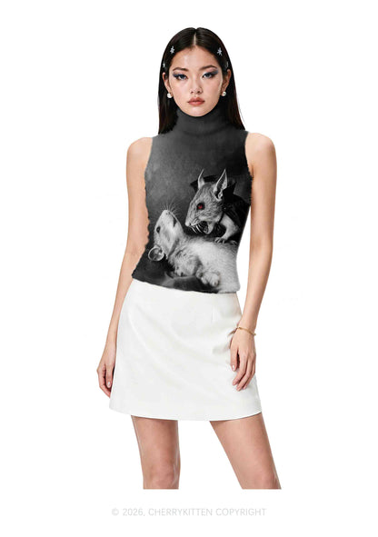 Halloween Vampire Rat Y2K Knit Turtleneck Tank Top Cherrykitten