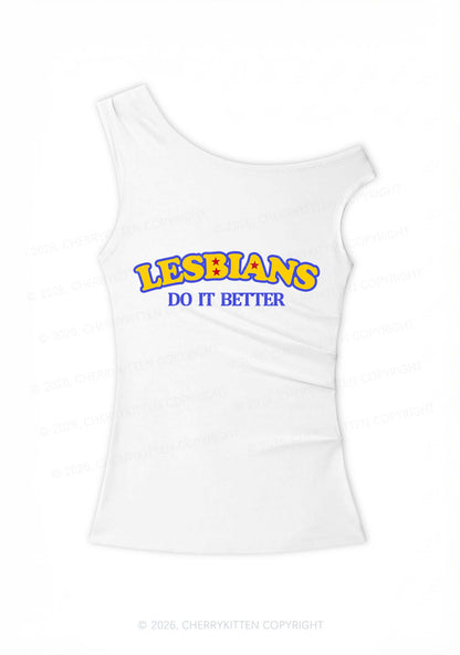Lesbians Do It Better Pride Y2K Off Shoulder Tank Top Cherrykitten