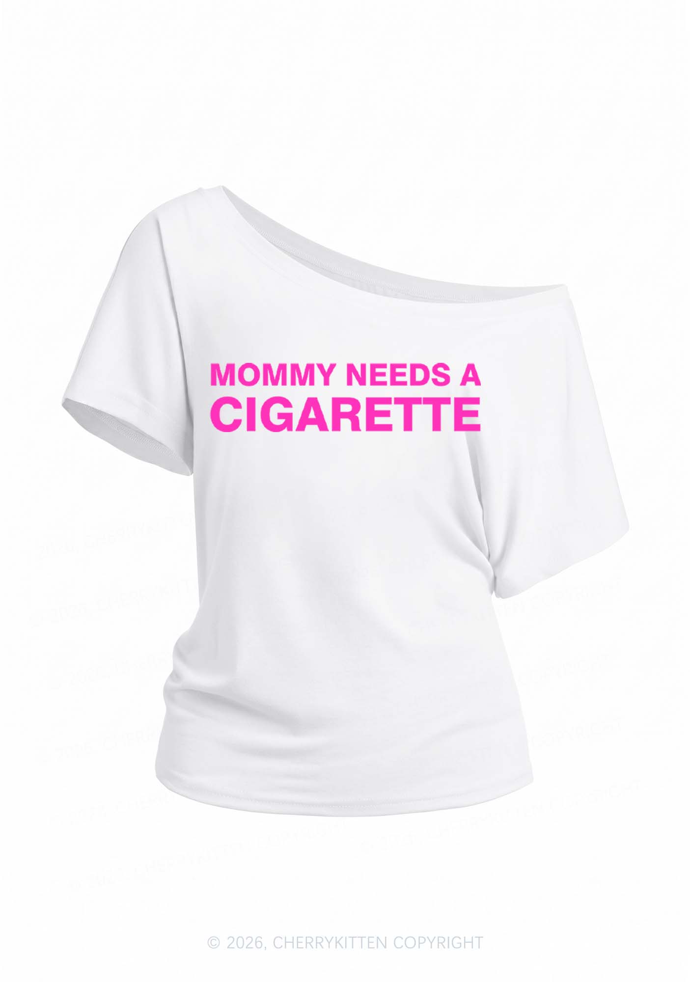 Mommy Needs A Cigarette Y2K Off Shoulder Tee Cherrykitten