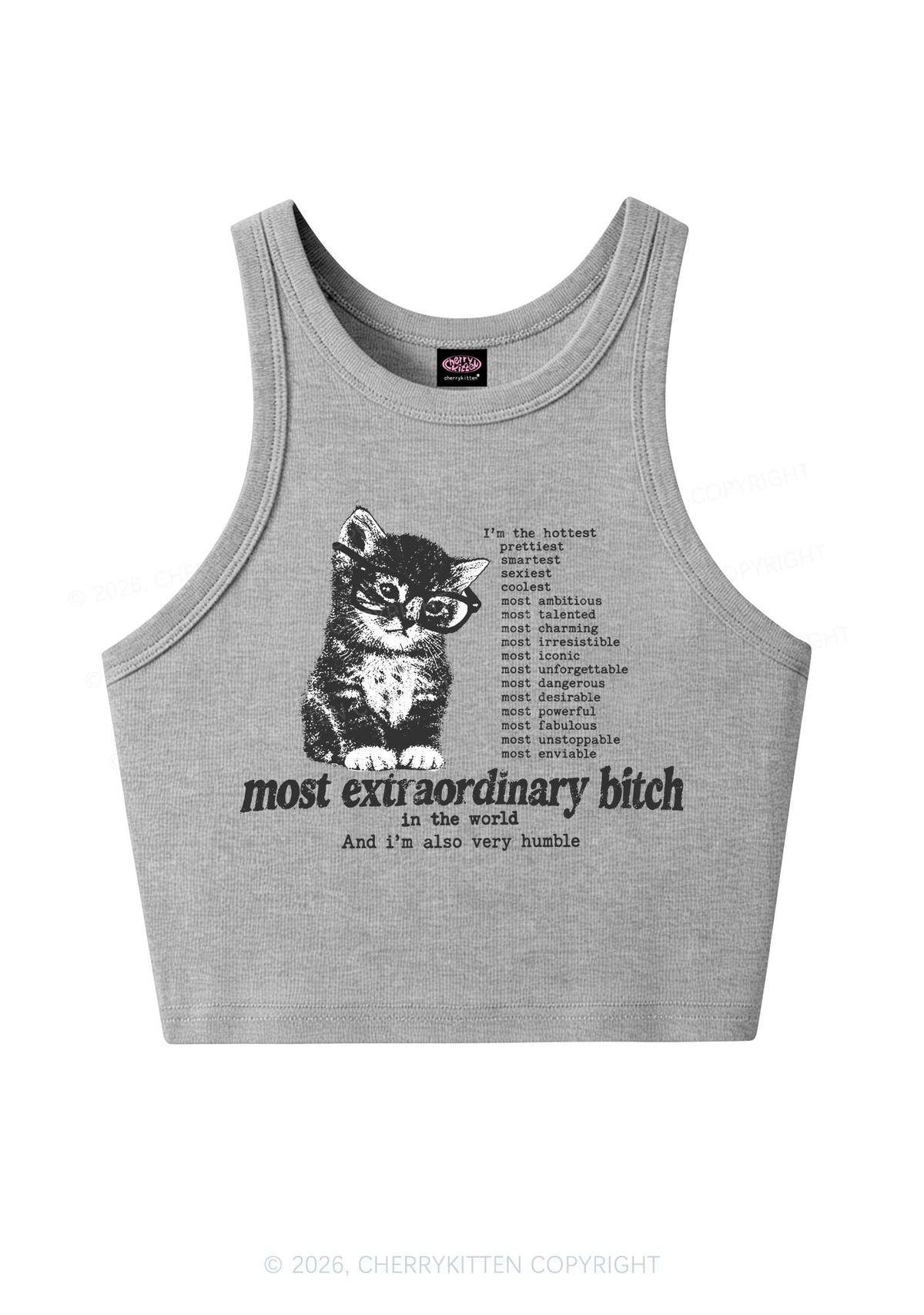 Most Extraordinary Bxxch Cat Y2K Crop Tank Top Cherrykitten