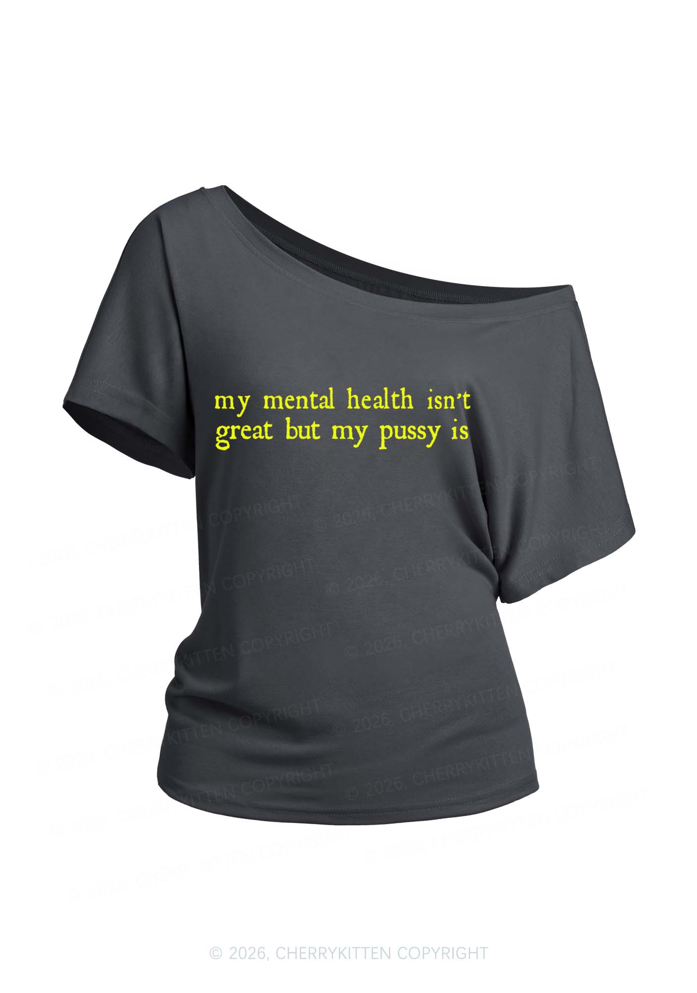 Great Mental Health Y2K Off Shoulder Tee Cherrykitten