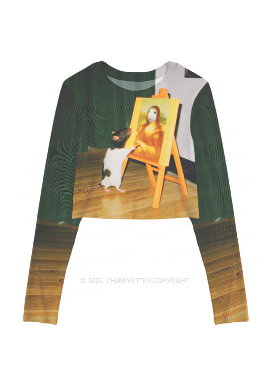 Painting Ratz Y2K Mesh Long Sleeve Crop Top Cherrykitten