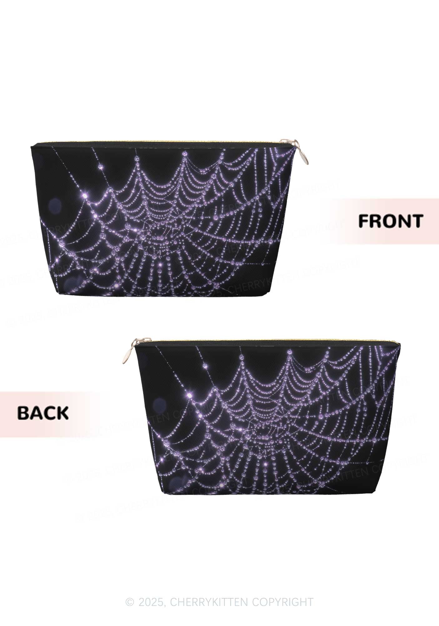 Glistening Spiderweb Y2K Leather Makeup Bag Cherrykitten