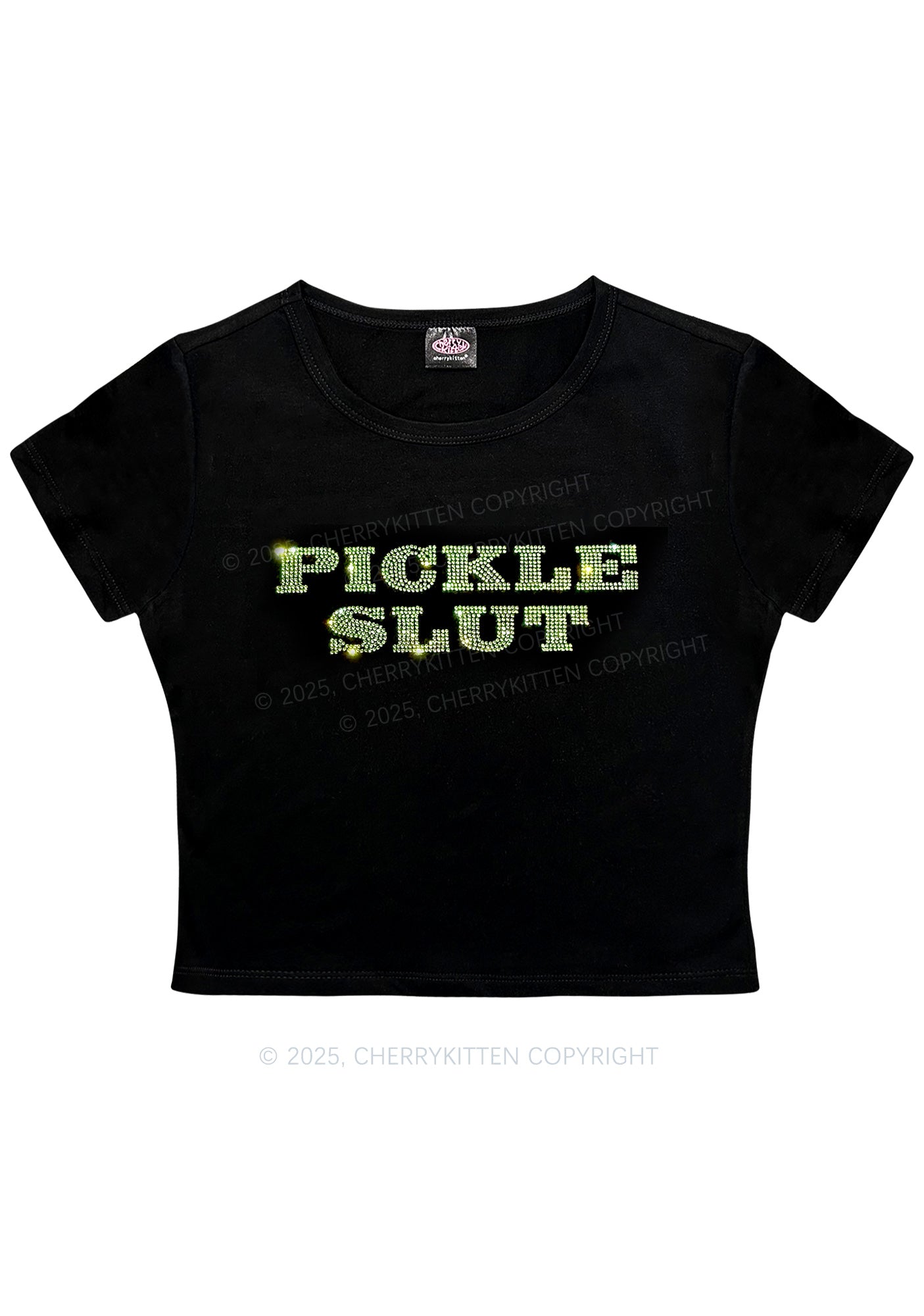 Rhinestone Pickle Slxt Y2K Baby Tee Cherrykitten