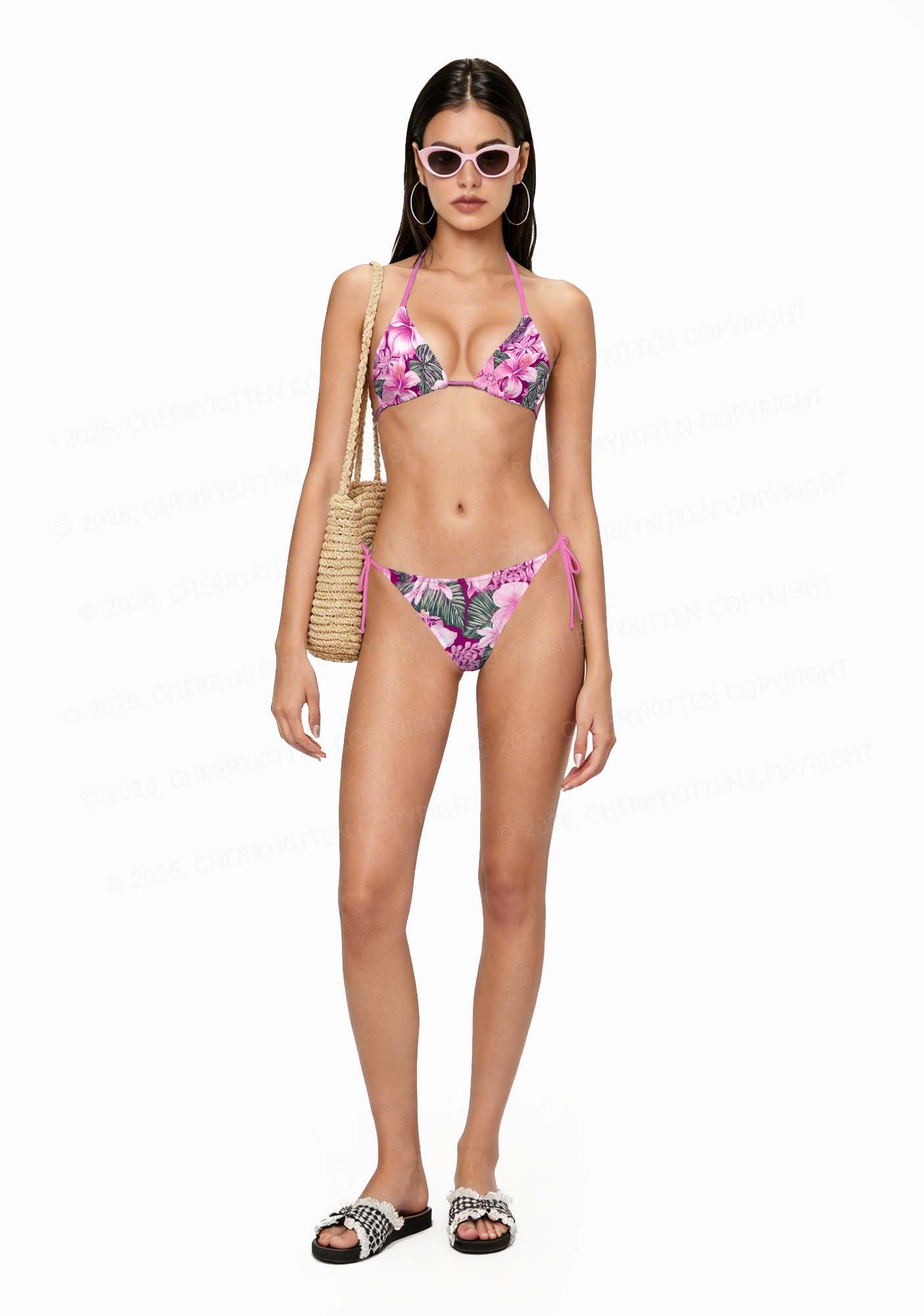 Purple Blossoms Y2K Print Bikini Set Cherrykitten