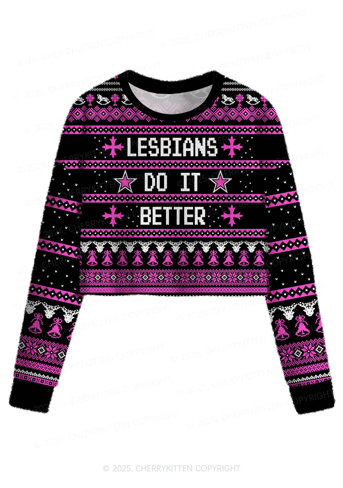 Lesbians Do It Better Pride Y2K Christmas Crop Knit Sweatshirt Cherrykitten