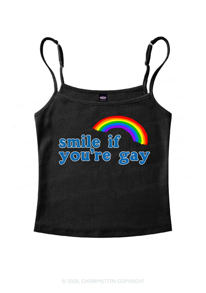 Rainbow Smile If You Are Gay Pride Y2K Spaghetti Strap Cami Cherrykitten