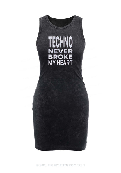Glitter Techno Heart Y2K Washed Tank Dress Cherrykitten