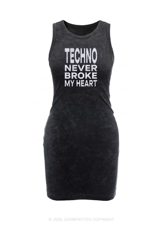 Glitter Techno Heart Y2K Washed Tank Dress Cherrykitten