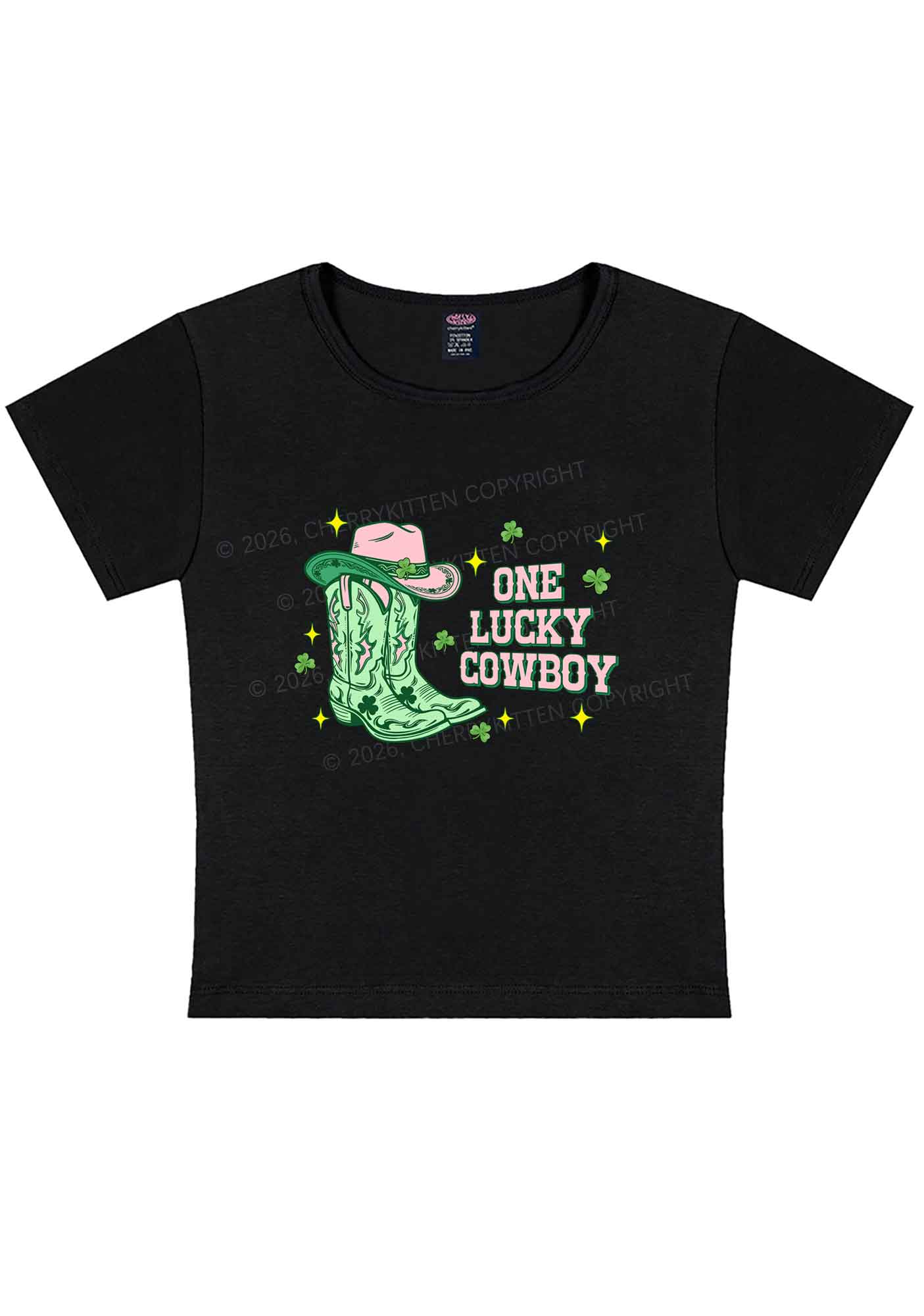 One Lucky Cowboy Boots St Patricks Y2K Baby Tee Cherrykitten