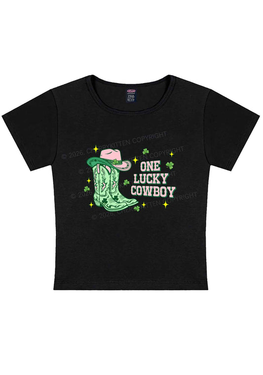 One Lucky Cowboy Boots St Patricks Y2K Baby Tee Cherrykitten