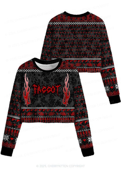 Red Punk Faggot Pride Y2K Christmas Crop Knit Sweatshirt Cherrykitten