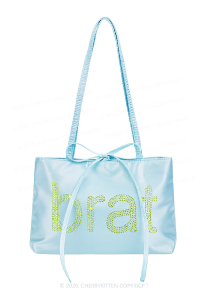 Rhinestone Green Brat Y2K Satin Bags Cherrykitten