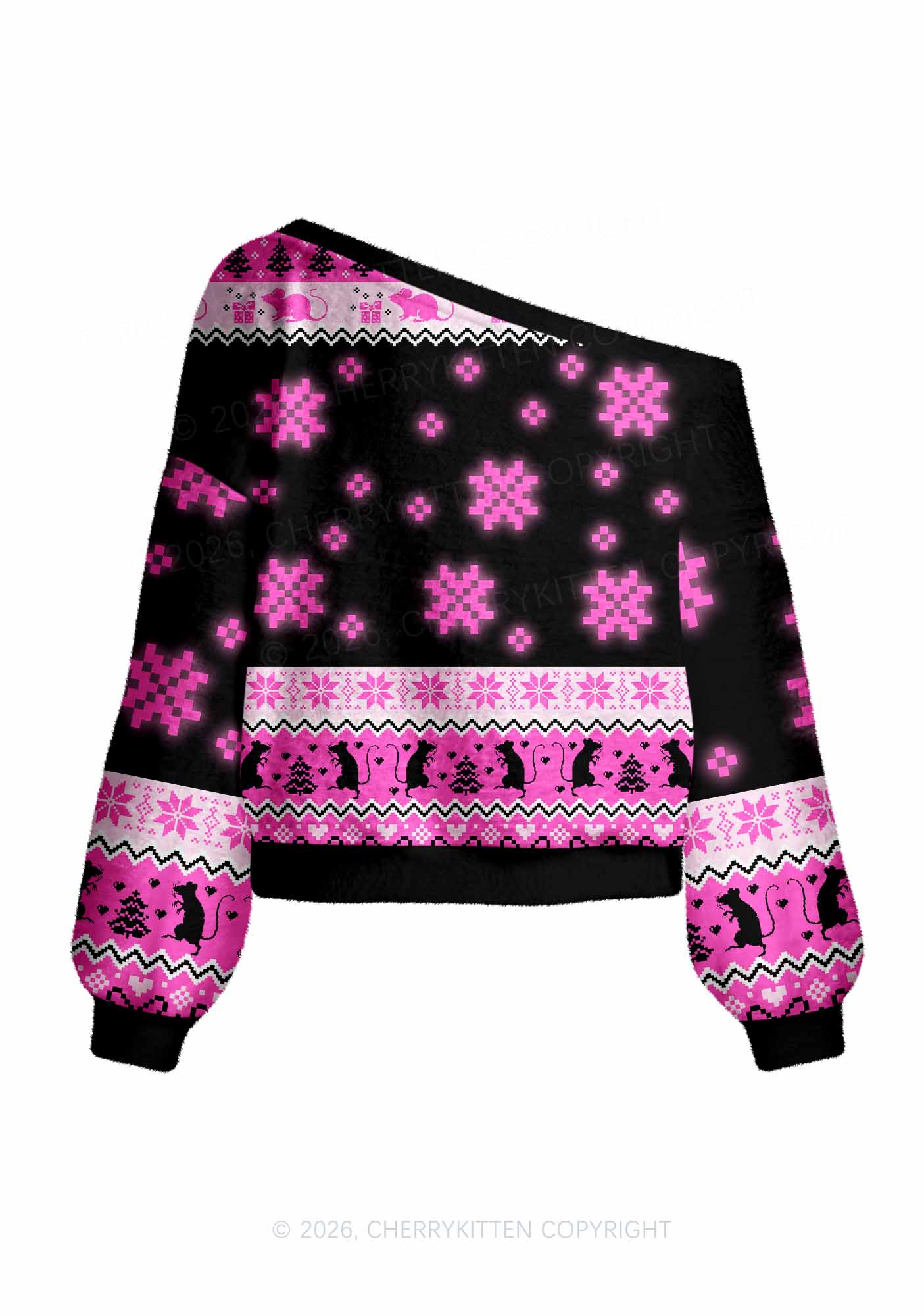 Pink Ratz Y2K Off Shoulder Knit Sweatshirt Cherrykitten