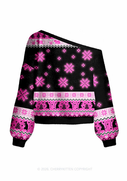 Pink Ratz Y2K Off Shoulder Knit Sweatshirt Cherrykitten