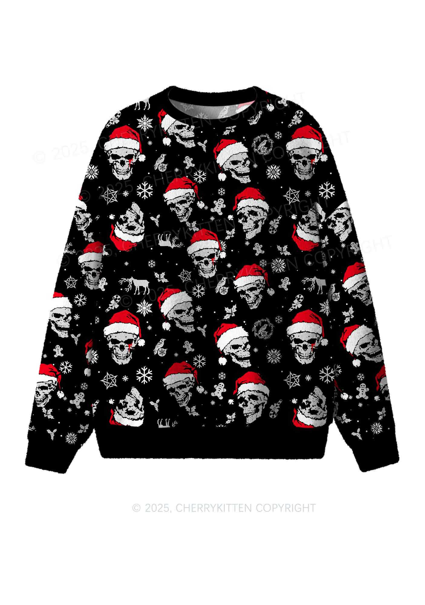 Skull Santa Y2K Christmas Knit Sweatshirt Cherrykitten