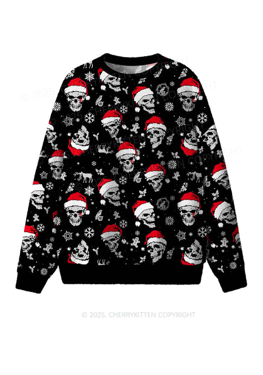 Skull Santa Y2K Christmas Knit Sweatshirt Cherrykitten
